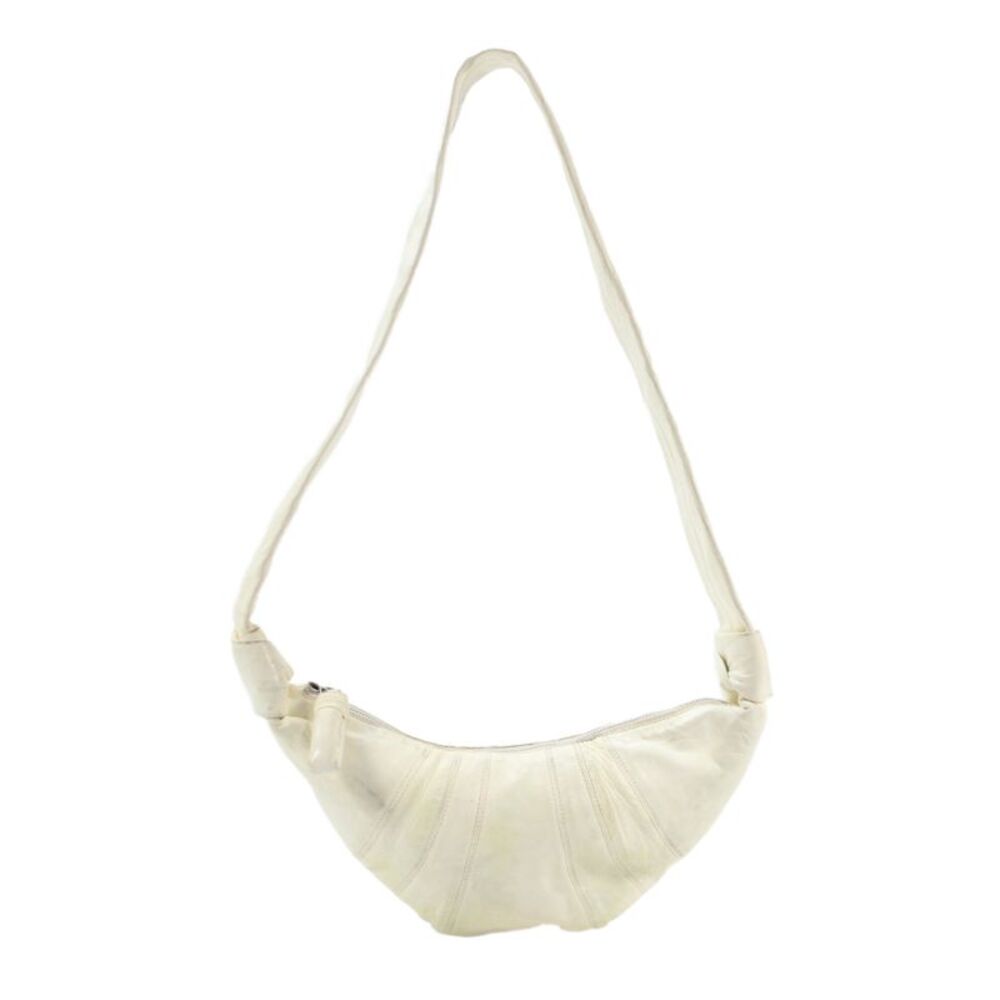 Lemaire Womens Leather Zipper Closure Shoulder Handbag Off White